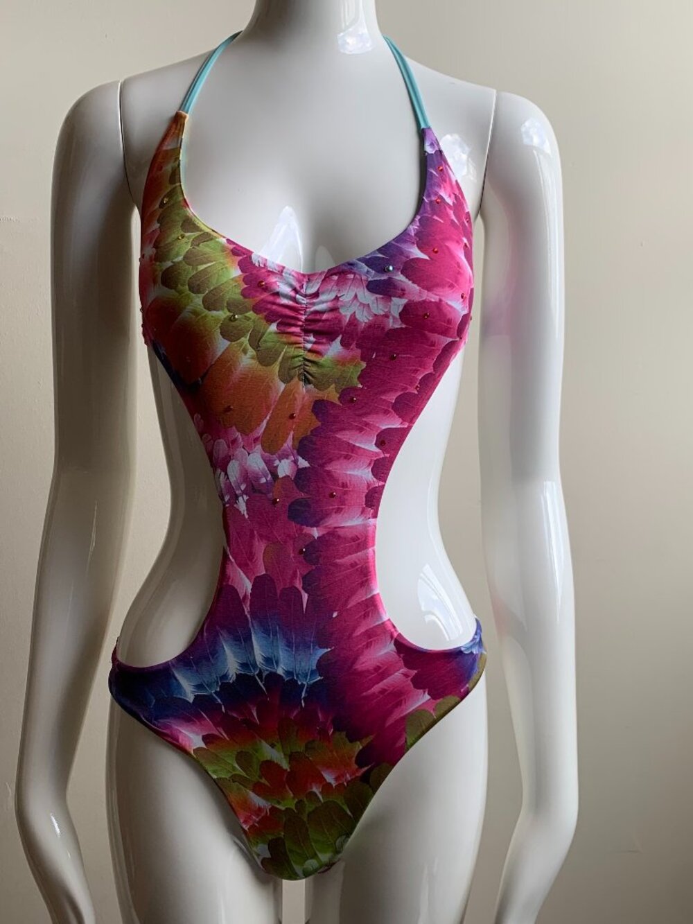 Sauvage multicolor printed monokini cut out one piece swimsuit